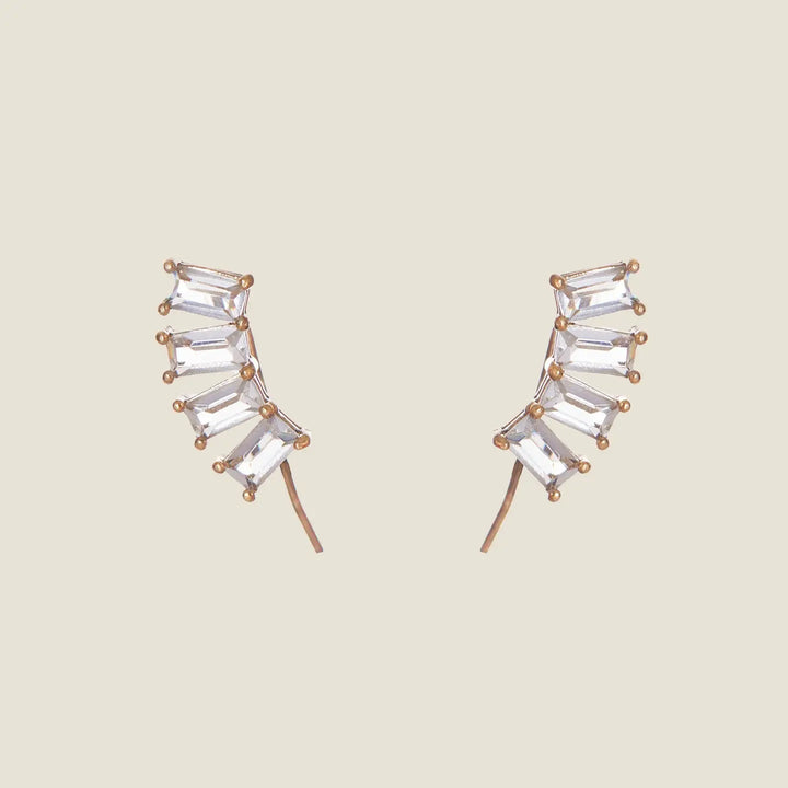 The Classic Crystal Baguette Ear Climbers [Nickel & Suede]