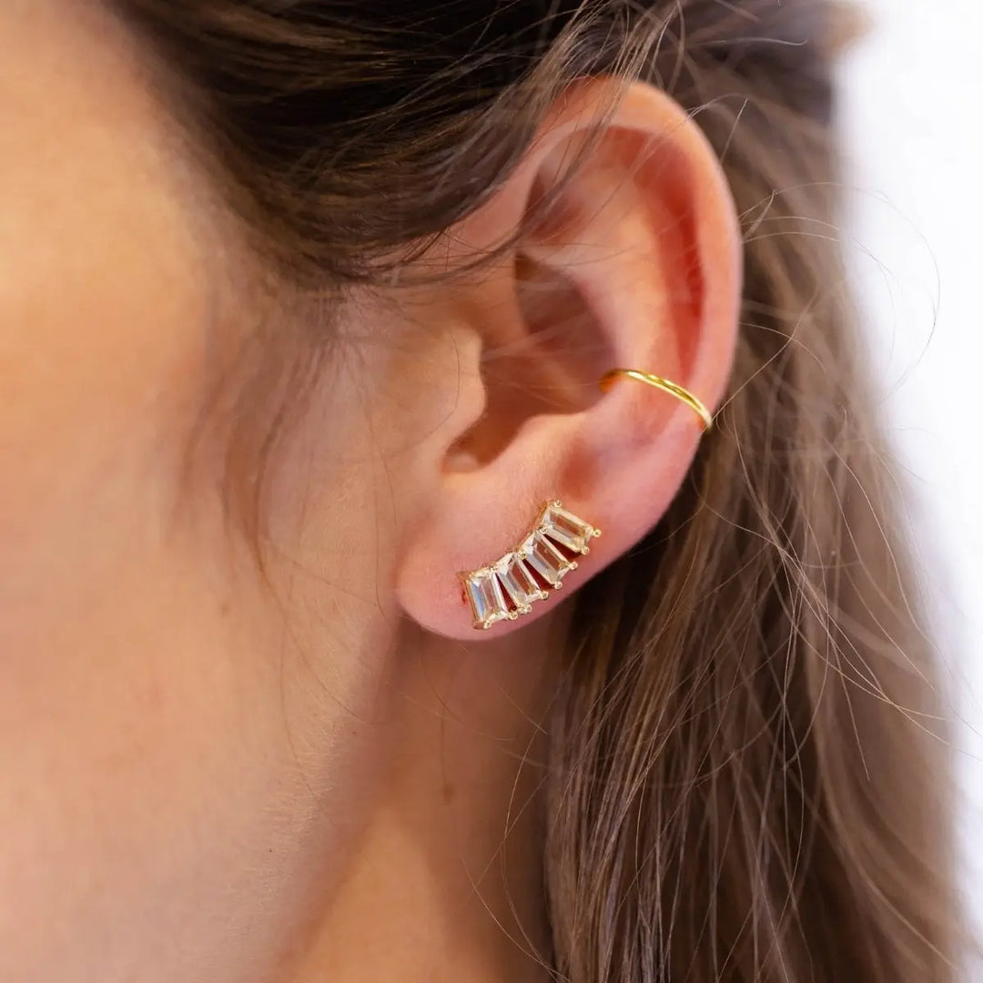 The Classic Crystal Baguette Ear Climbers [Nickel & Suede]